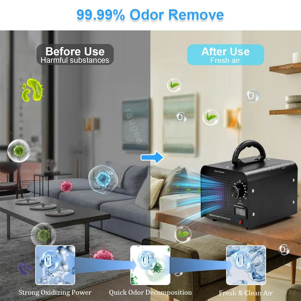 Raugee 60,000mg/h Ozone Generator with Timer | Home & Car