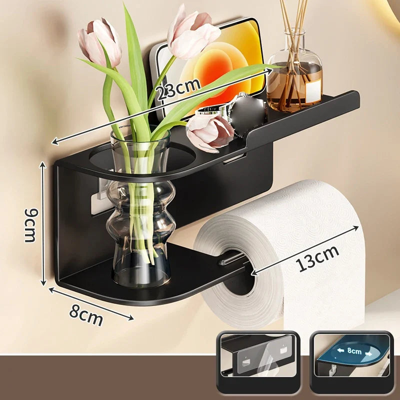Wall-Mounted Toilet Paper Holder with Storage Shelf