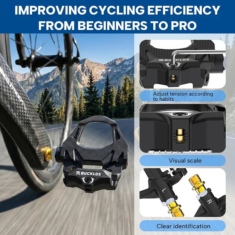 BUCKLOS SPD-SL Clipless Road Bike Pedals with Cleats | CR-Mo