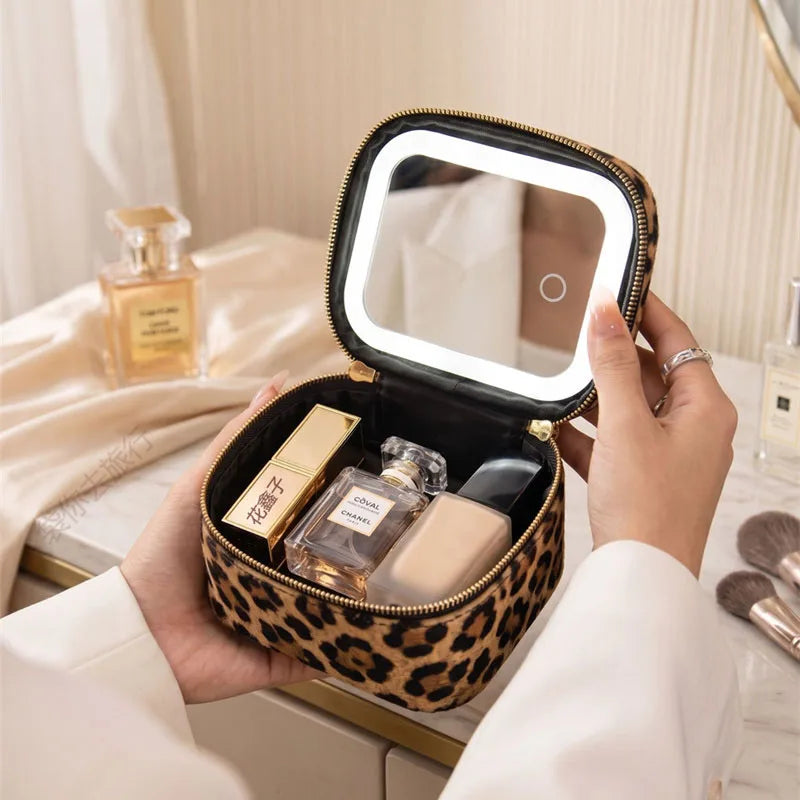 LED Makeup Bag with Mirror & Light – Rechargeable Cosmetic Organizer