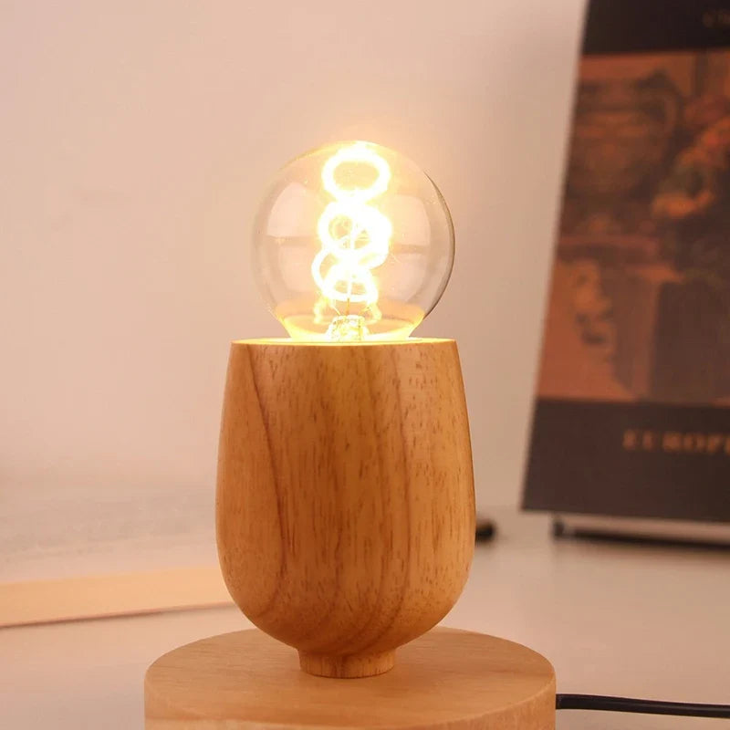 Retro Wooden Table Lamp E27 Vintage Desk Lamp Base 220V