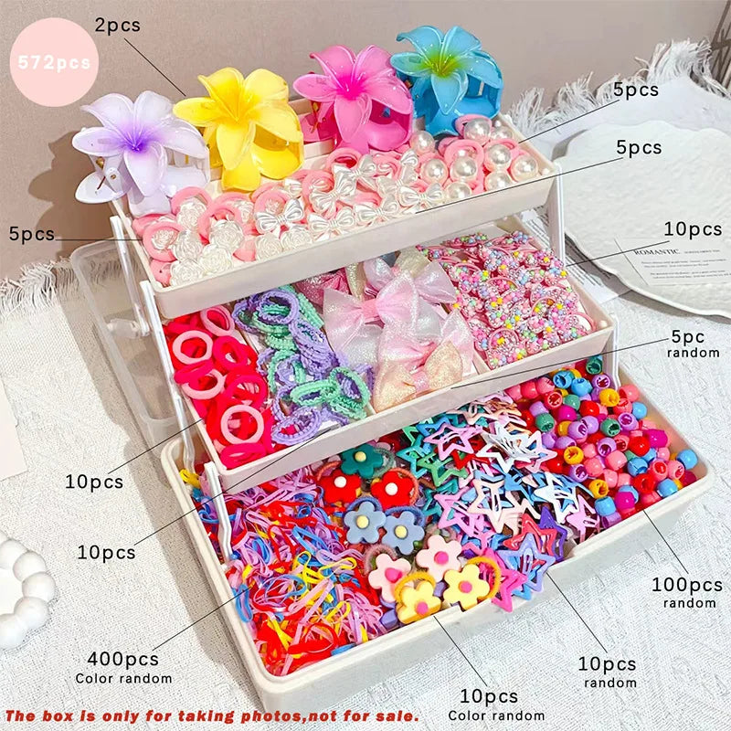 881Pcs Kids Hair Accessories – Clips, Ties & Scrunchies Set
