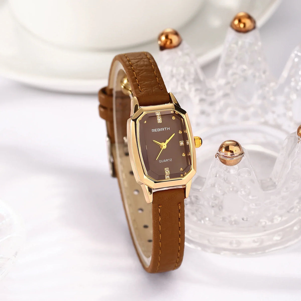 REBIRTH Unisex Square Quartz Watch – Leather Band, Water-Resistant