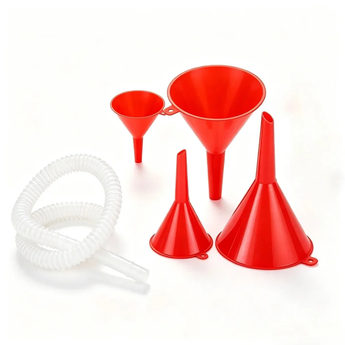 Red Plastic Funnel Set 4 Sizes – Kitchen & Automotive Kit
