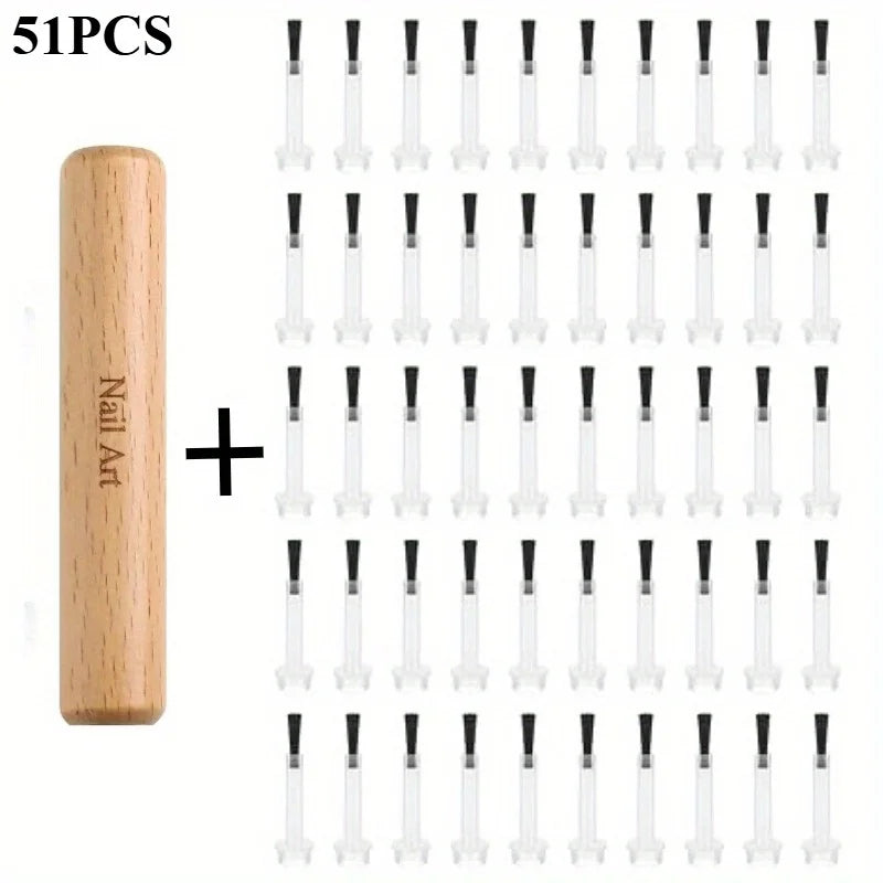 51pc Dual-Ended Nail Art Brush Set – Detachable Wood Handle