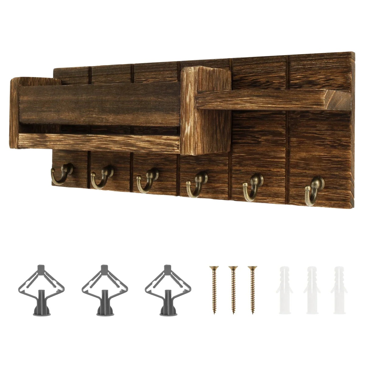 Wall Mount Mail Organizer & Key Holder with Shelf & Hooks