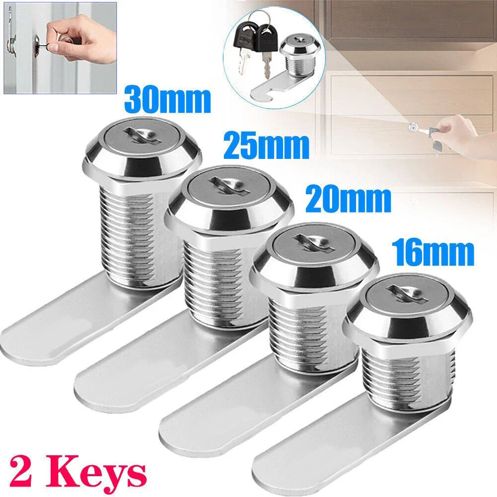 Cam Lock 16–30mm Zinc Alloy Cabinet Drawer Mailbox Lock + 2 Keys