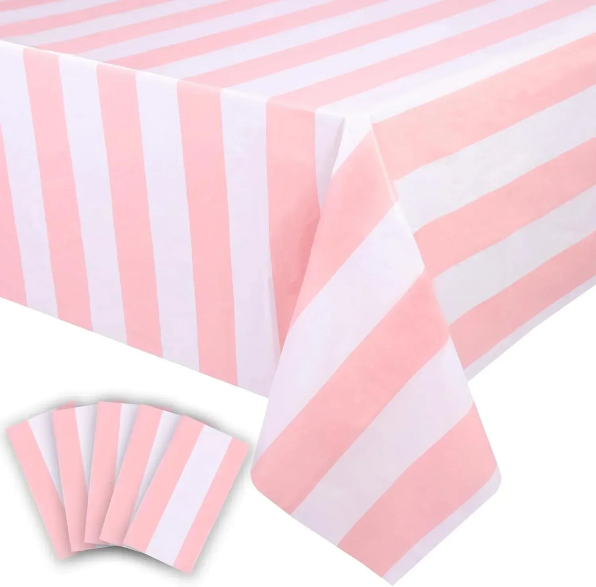 Pink & White Striped Disposable Tablecloth 54x108" Party Cover