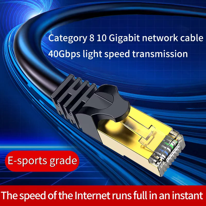 CAT8 Ethernet Cable 40Gbps 2000MHz Shielded Flat RJ45 Patch Cord