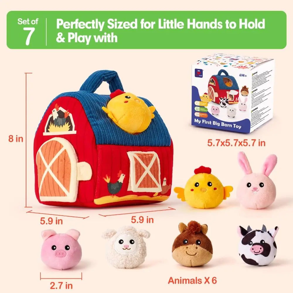 Plush Farm Barn Baby Toy Set – Montessori Sensory 6–12 Months