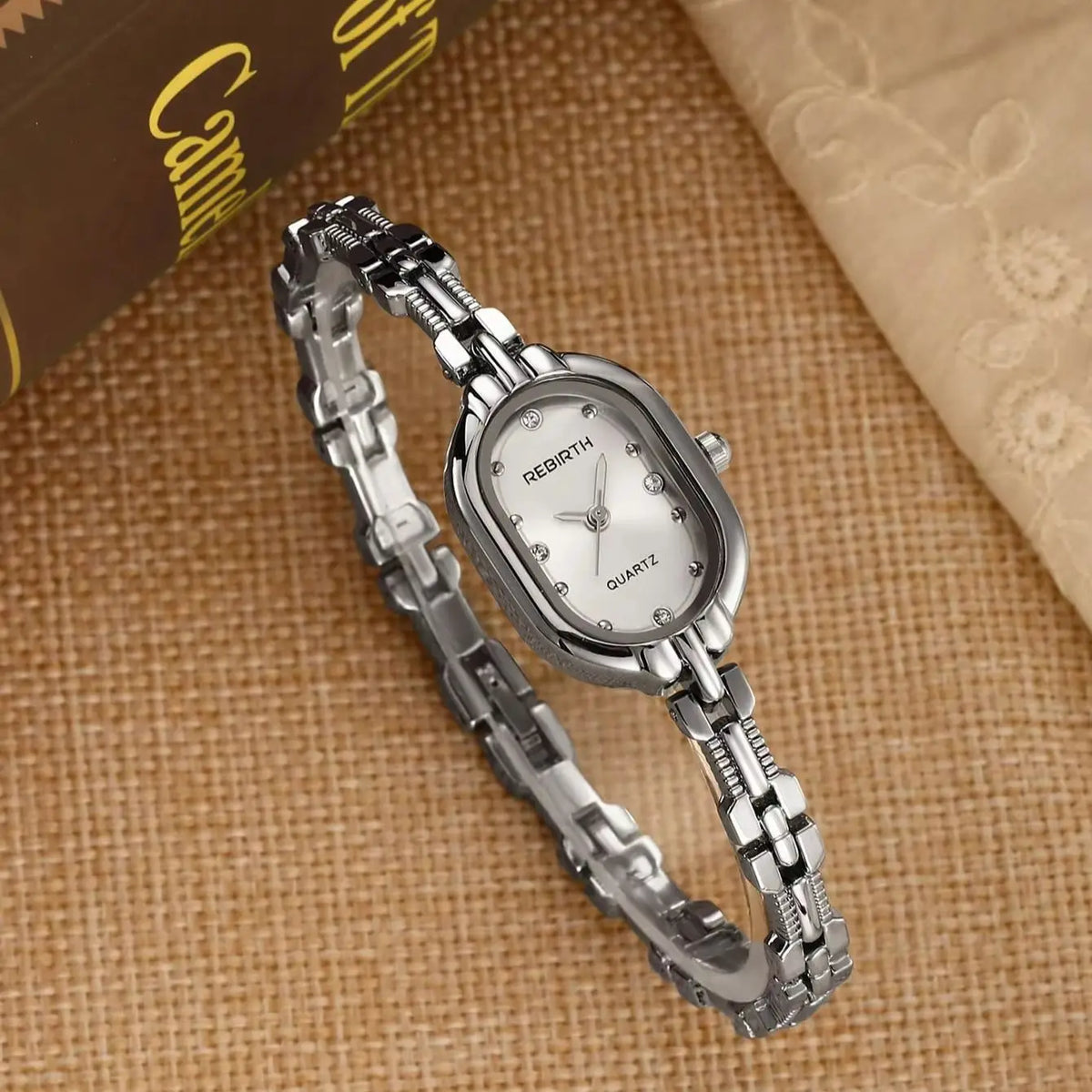 REBIRTH Women's Retro Oval Quartz Watch | Diamond Chain Band