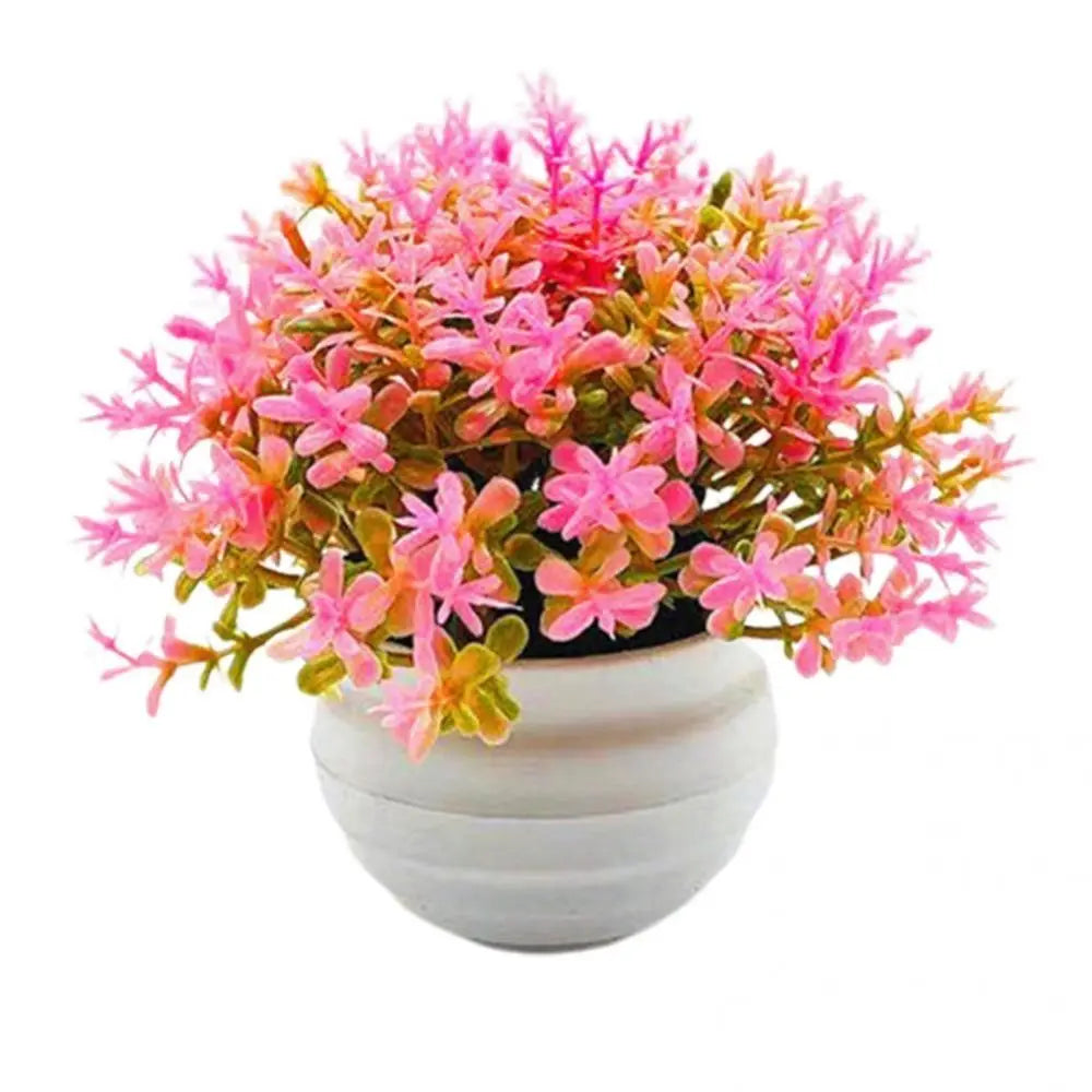 Pink Artificial Potted Flower – Plastic Bonsai Indoor Décor