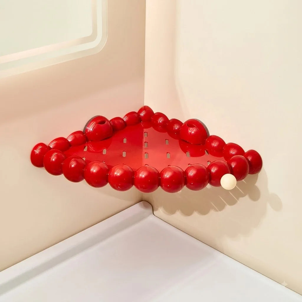 Suction Cup Bathroom Corner Shelf with Drain Holes & Hooks