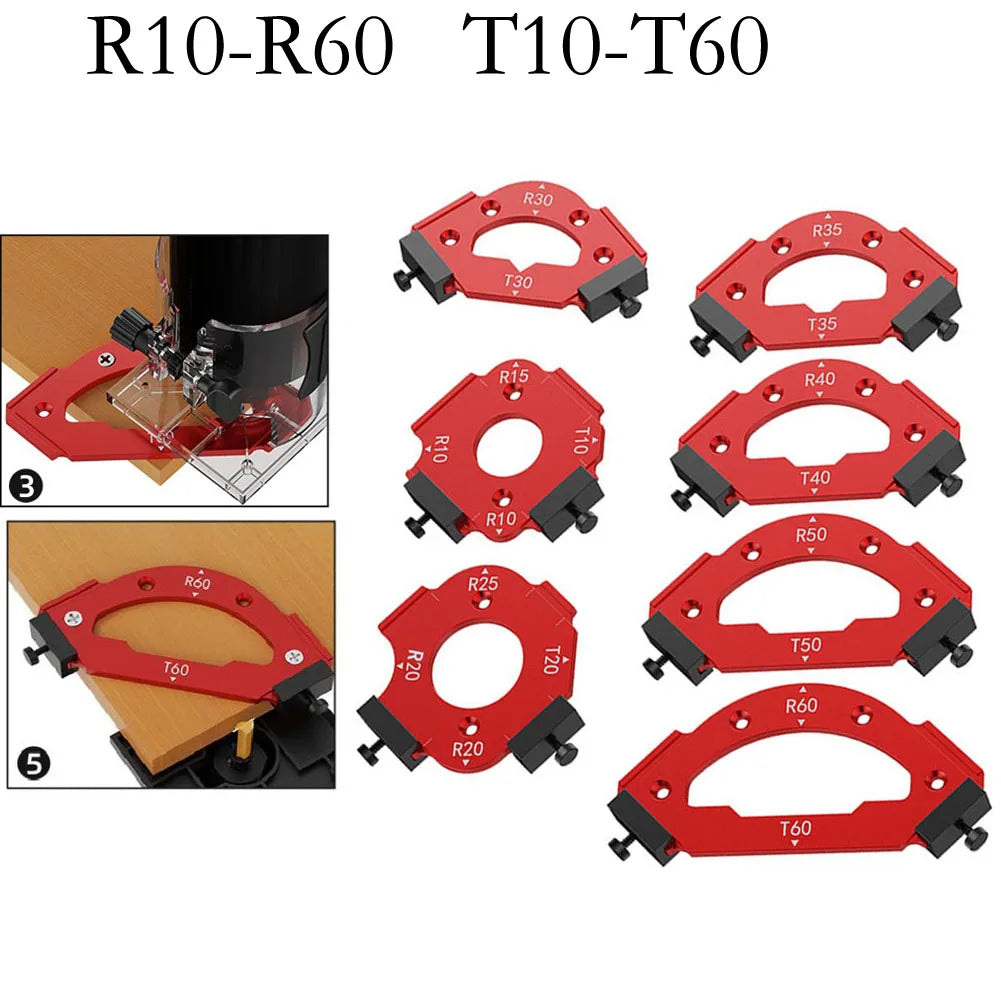 7-Piece Corner Routing Jig Radius Template Set R10–R60