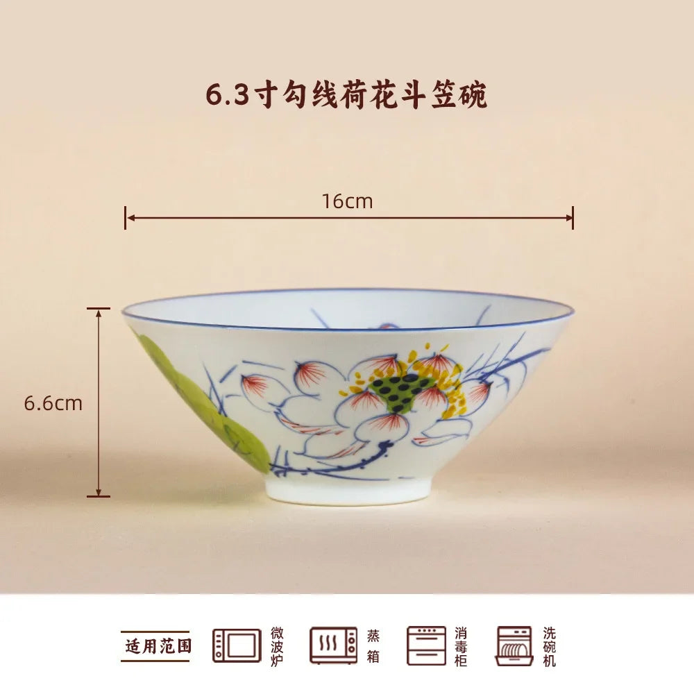 Jingdezhen Handmade Ceramic Bamboo Hat Bowl – Underglaze Color