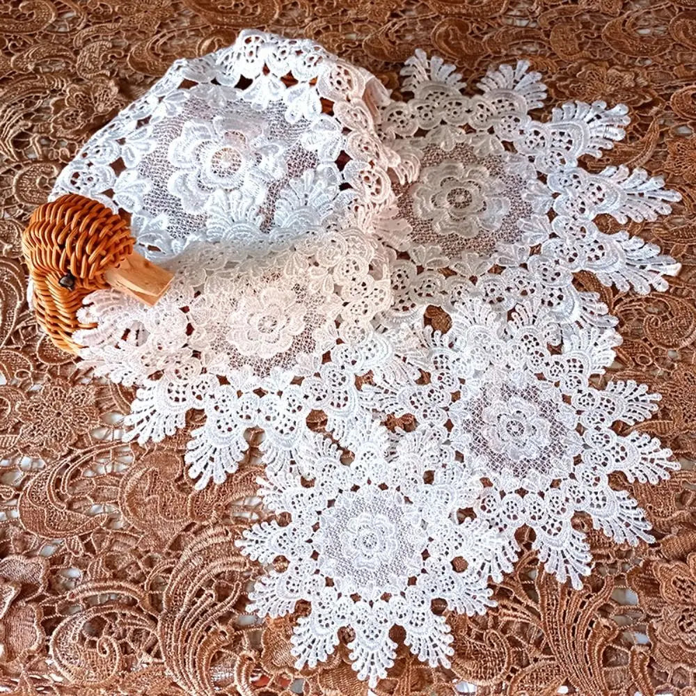 Round White Lace Embroidery Placemat – Floral Hollow Table Mat