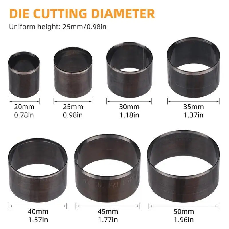 7-Piece Round Leather Punch Die Set – Carbon Steel Cutter 20–50mm
