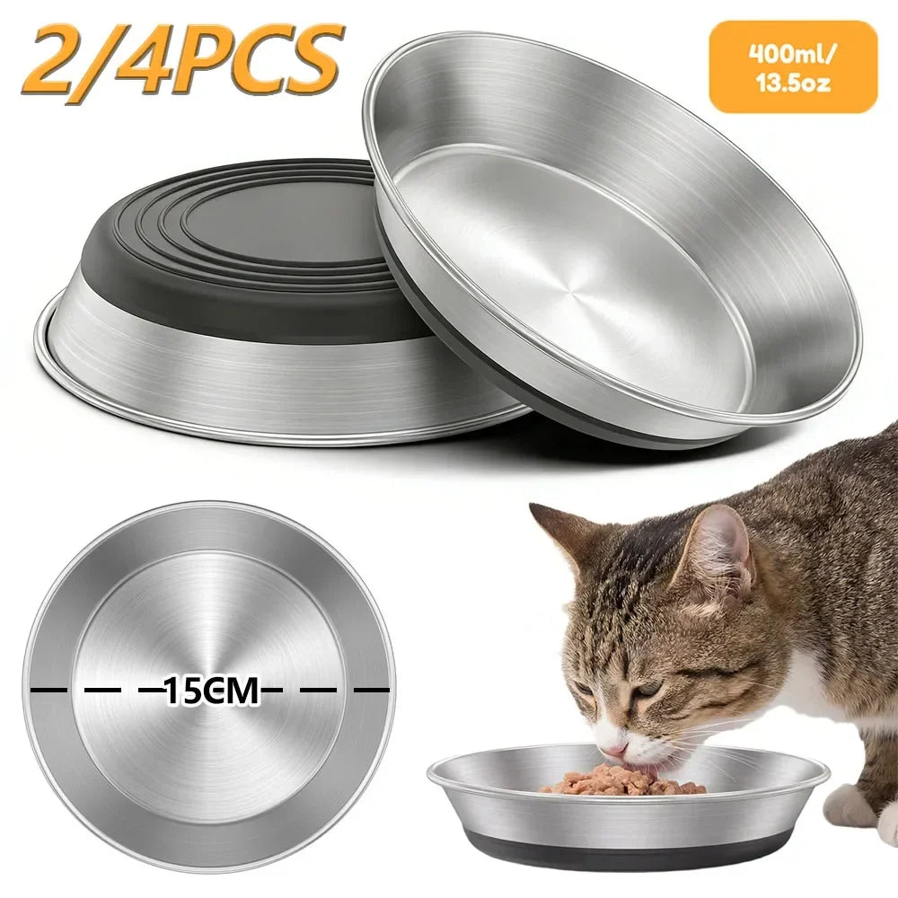 Stainless Steel Whisker-Friendly Cat Bowls – 2 or 4 Pack