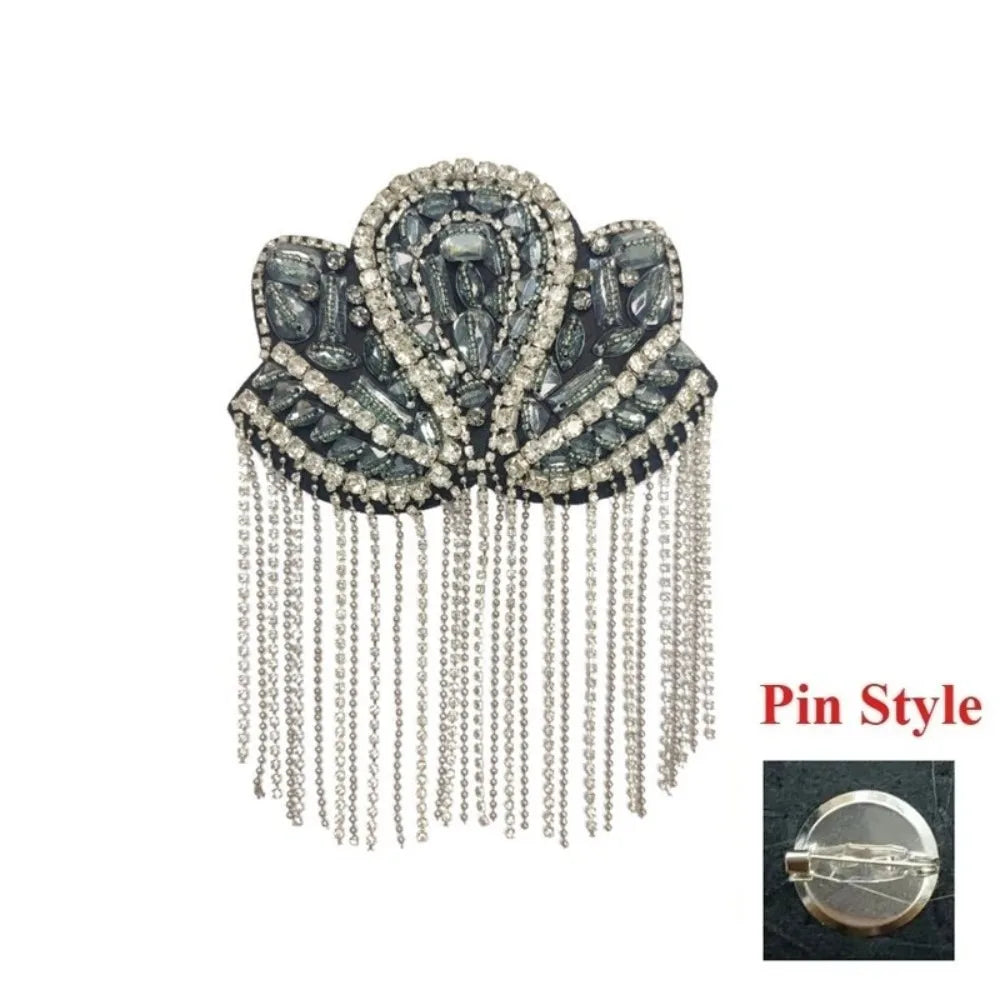 Rhinestone Tassel Epaulet – Sparkling Beaded Shoulder Patch