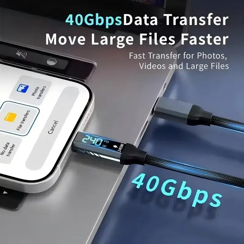 USB4 Cable 40Gbps 240W 8K Type-C Thunderbolt 4 Fast Charge