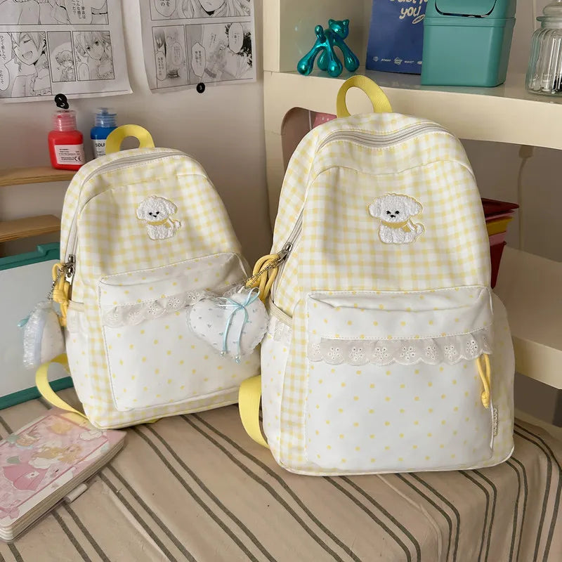 Cute Plaid Polka Dot Backpack – Large Capacity Lightweight