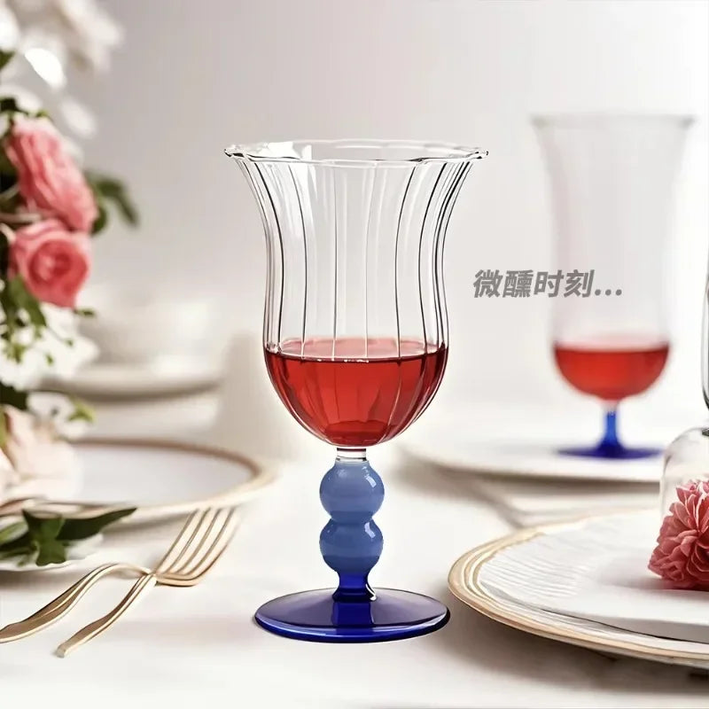 Striped Borosilicate Wine & Cocktail Glass – French Retro Style