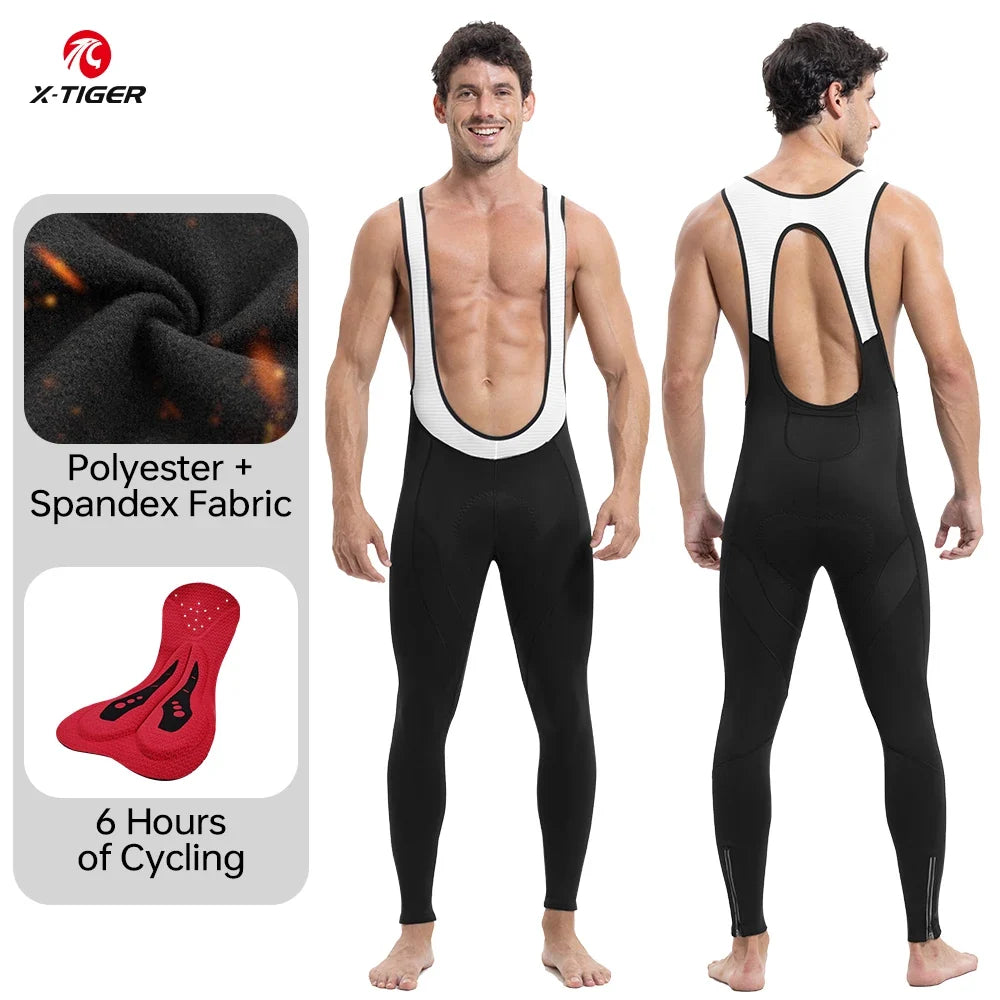 X-TIGER Men's Fleece Winter Cycling Bib Pants | MTB Thermal