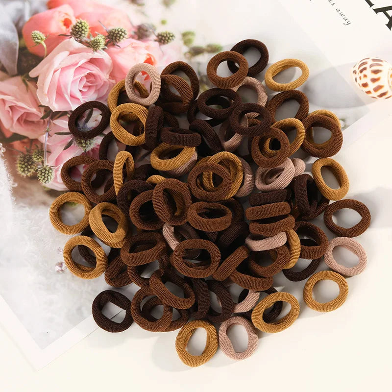 100pcs Mini Elastic Hair Ties Multicolor – Gentle & Secure Hold