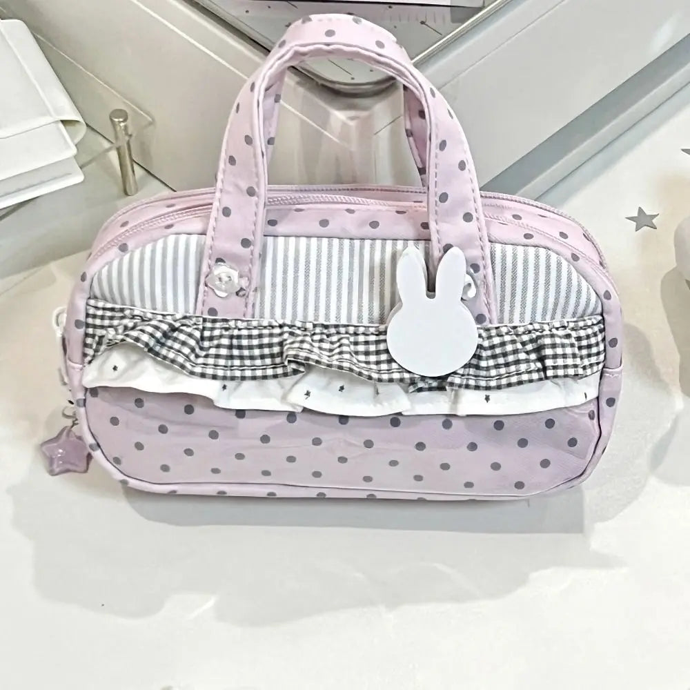 Pink Polka Dot Plaid Pencil Case – Large Capacity Itabag Pouch