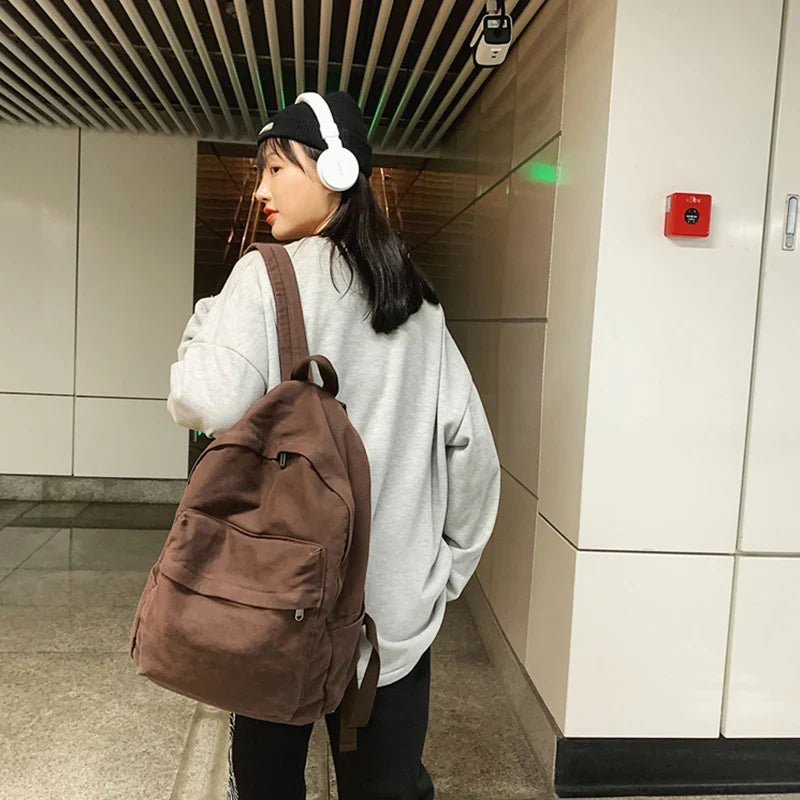 Vintage Canvas Backpack Y2K Preppy Laptop Travel Bag Unisex