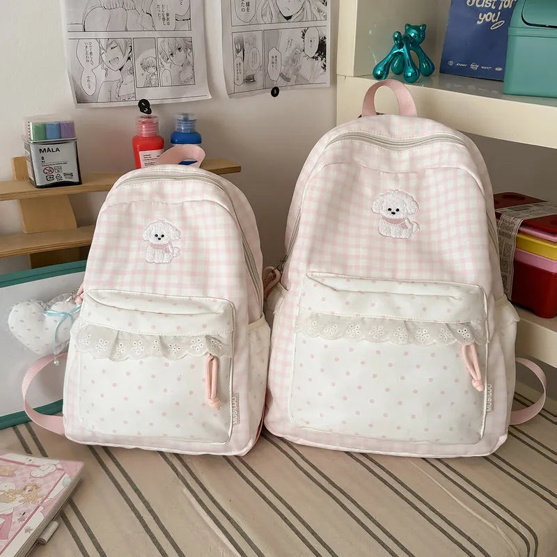 Cute Plaid Polka Dot Backpack – Large Capacity Lightweight