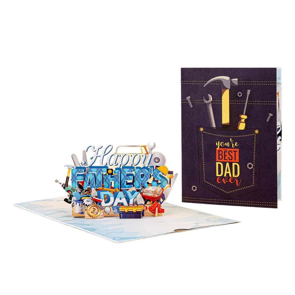 3D Pop-Up Father's Day Card with Envelope – Multicolor Cartoon