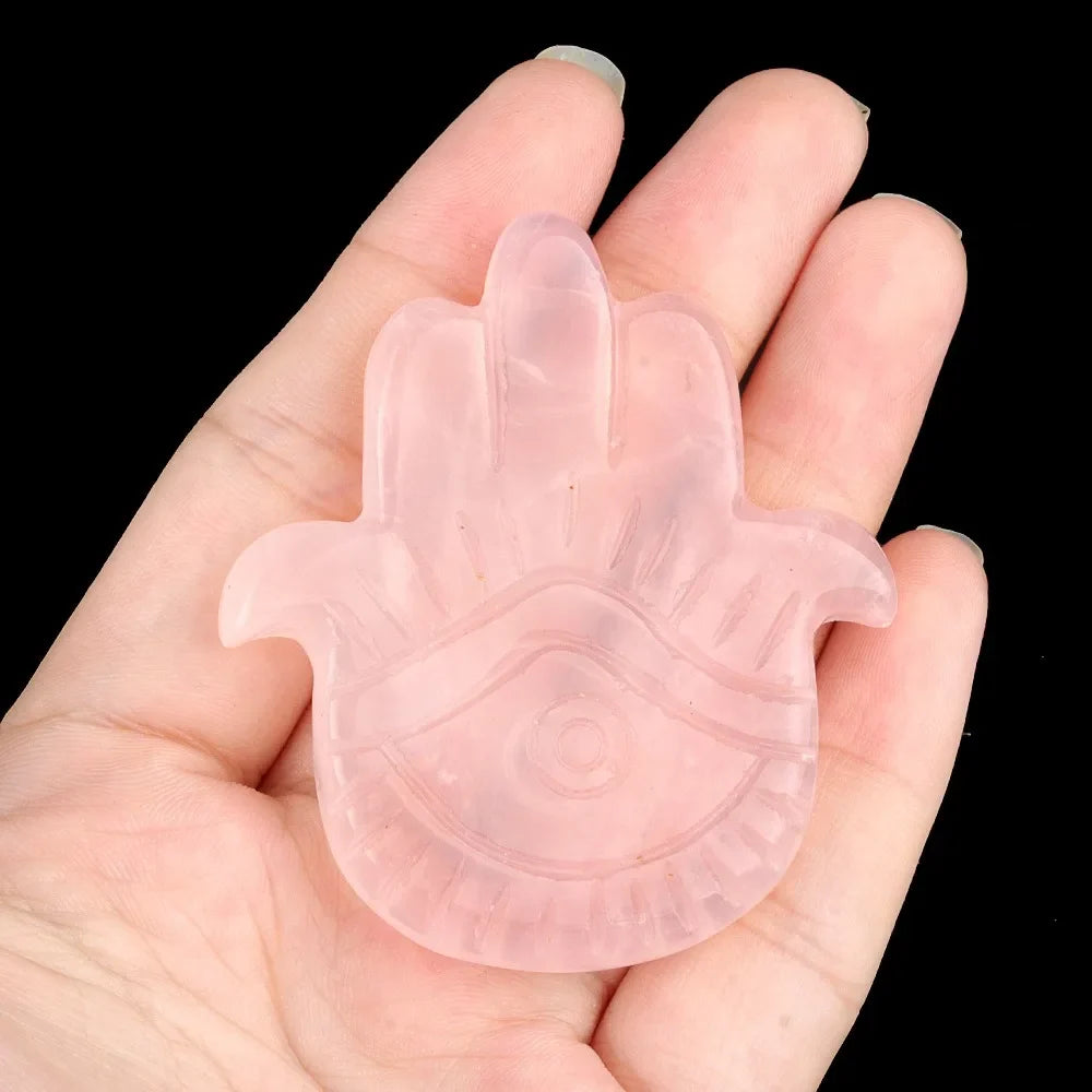 Natural Stone Hamsa Hand Carved Bead – Agate & Amethyst 57x50mm