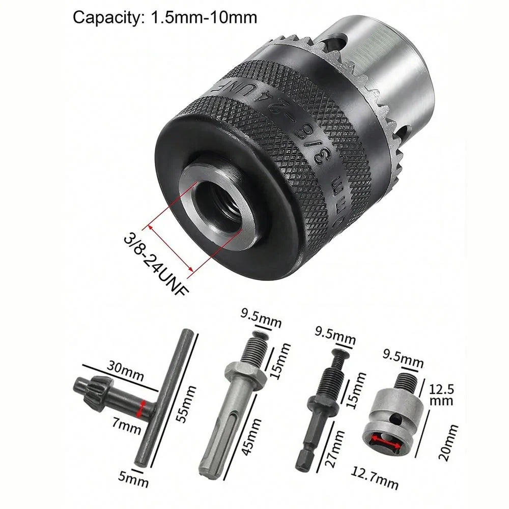 Keyless Drill Chuck Adapter 5-Pc Kit | 1/4 Hex & SDS Plus