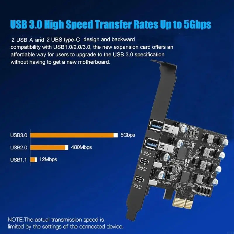 PCIe USB Expansion Card – 2x USB-A & 2x USB-C, 5 Gbps