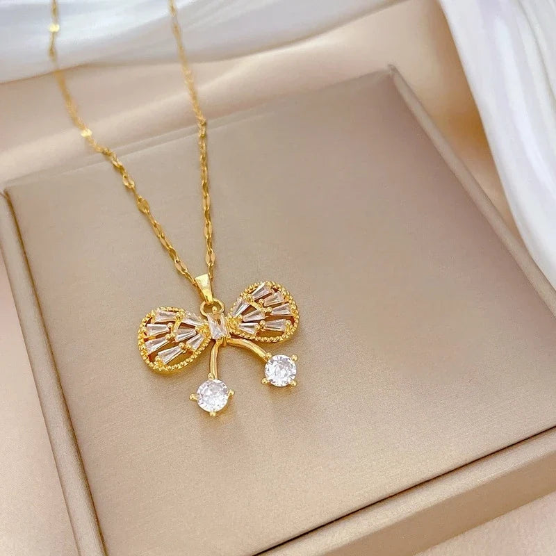Butterfly Knot Pendant Necklace – Gold Stainless Steel Chain