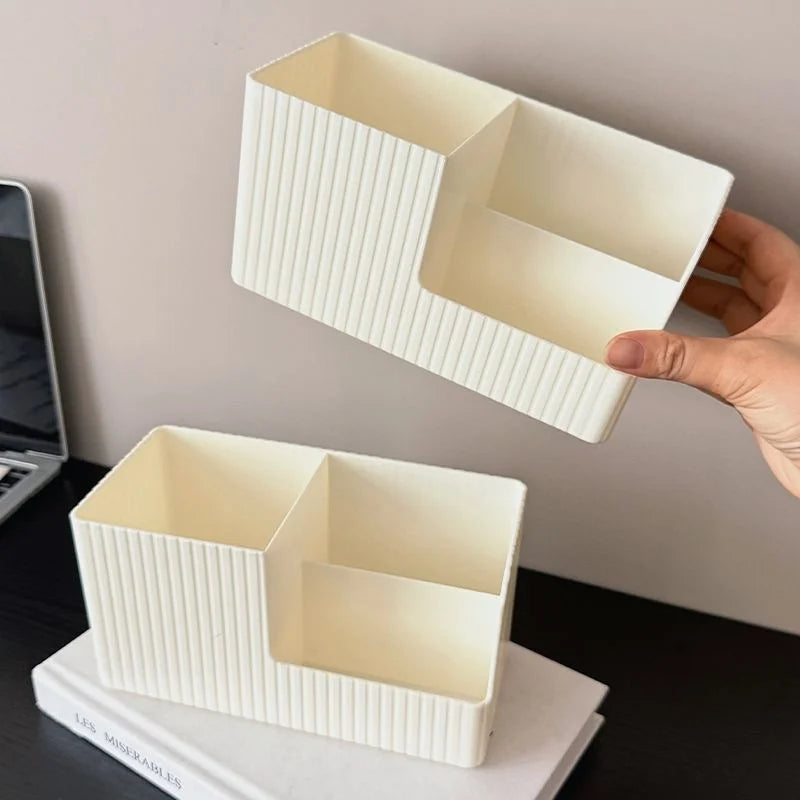 3-Compartment Striped Makeup Brush & Cosmetic Organizer