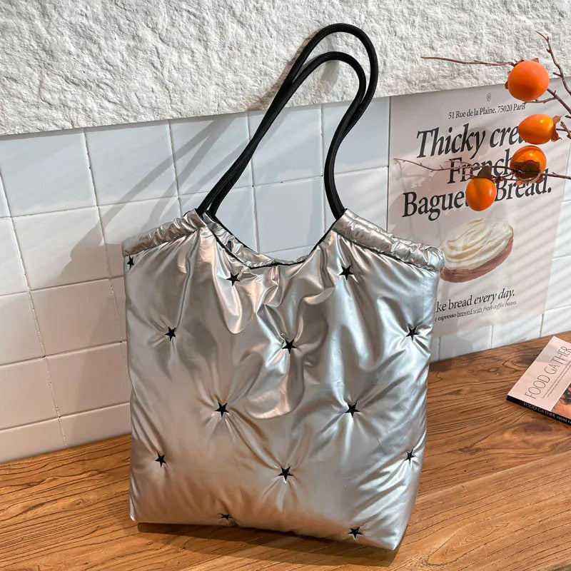 Women's Quilted Tote Bag | Star Pattern Large Shoulder Bag