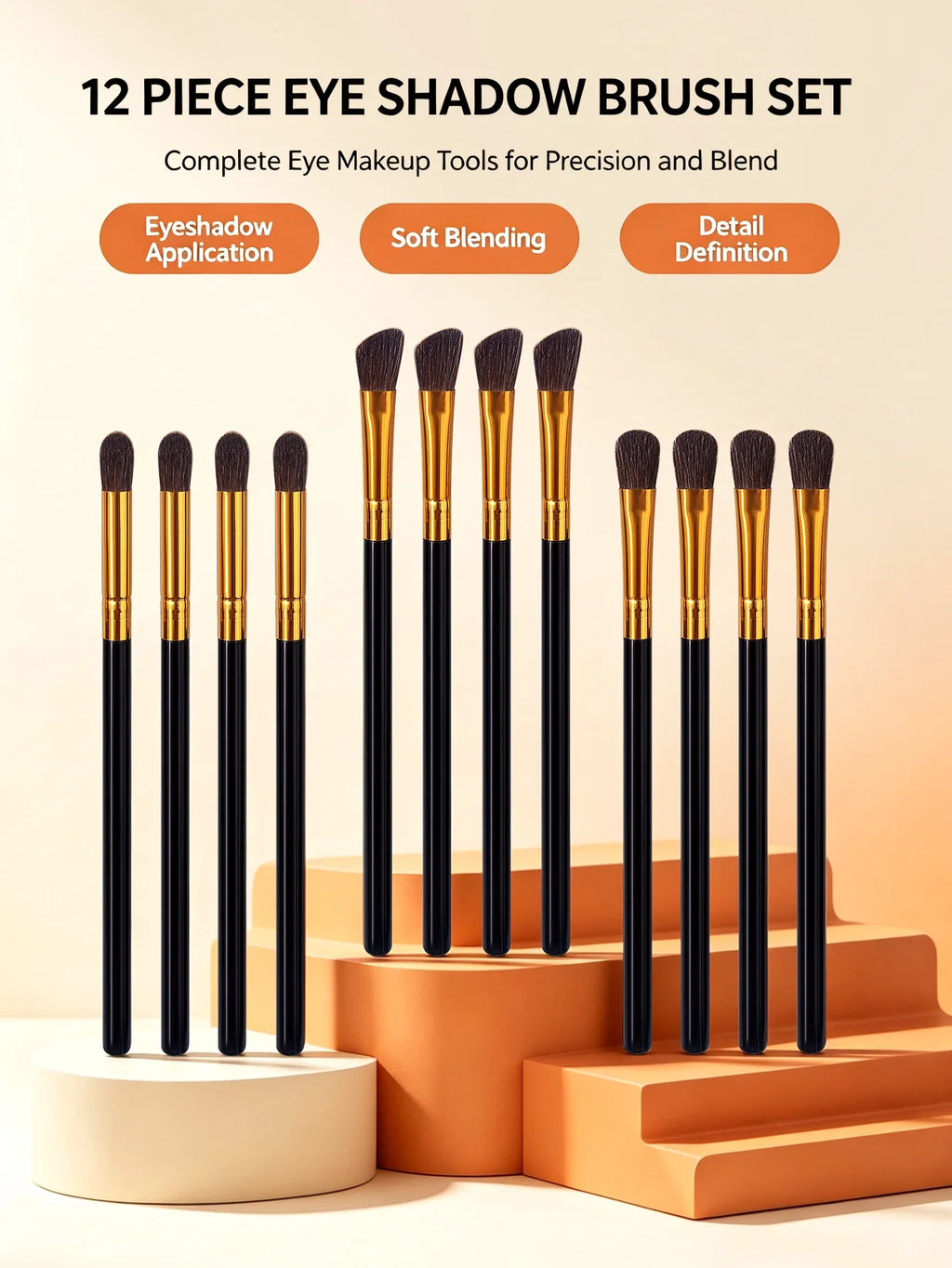 12-Piece Makeup Brush Set – Eyeshadow, Contour & Highlighter