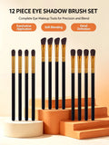 12-Piece Makeup Brush Set – Eyeshadow, Contour & Highlighter