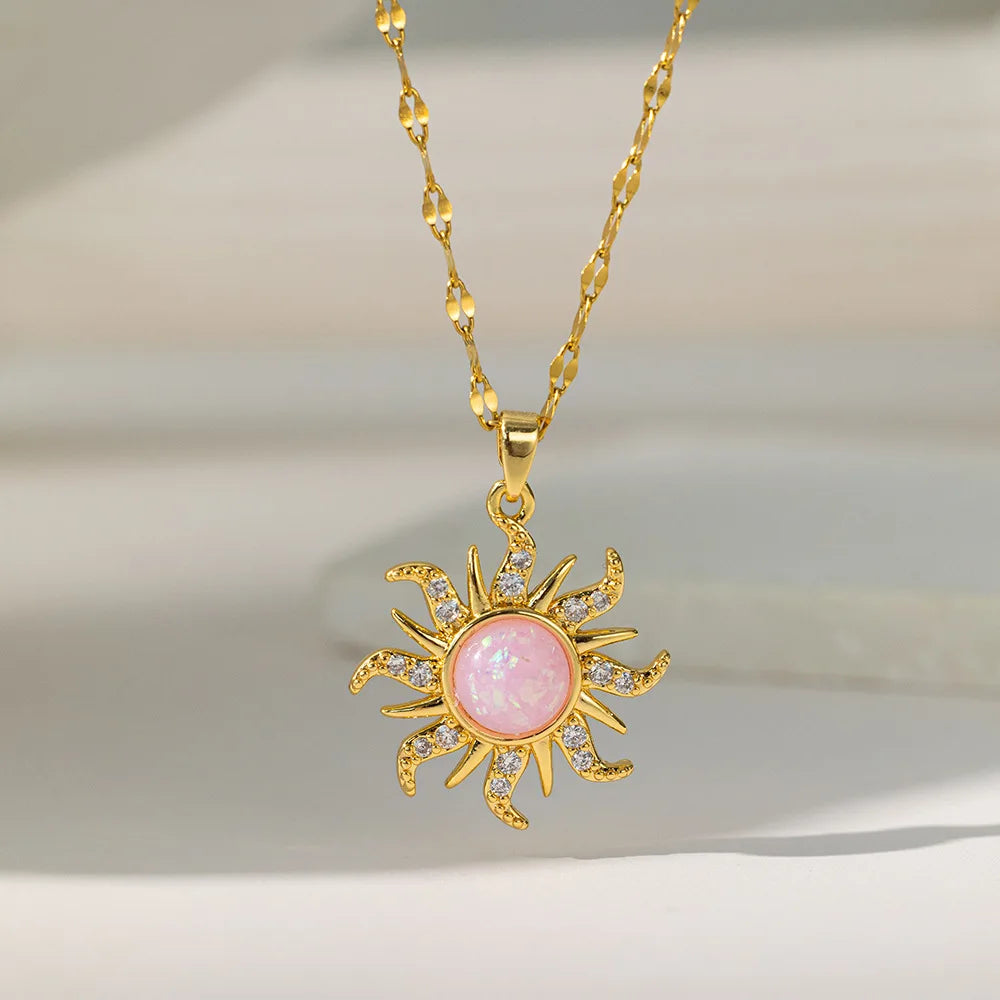 Women's Sunflower Pendant Necklace Gold Stainless Steel Clavicle