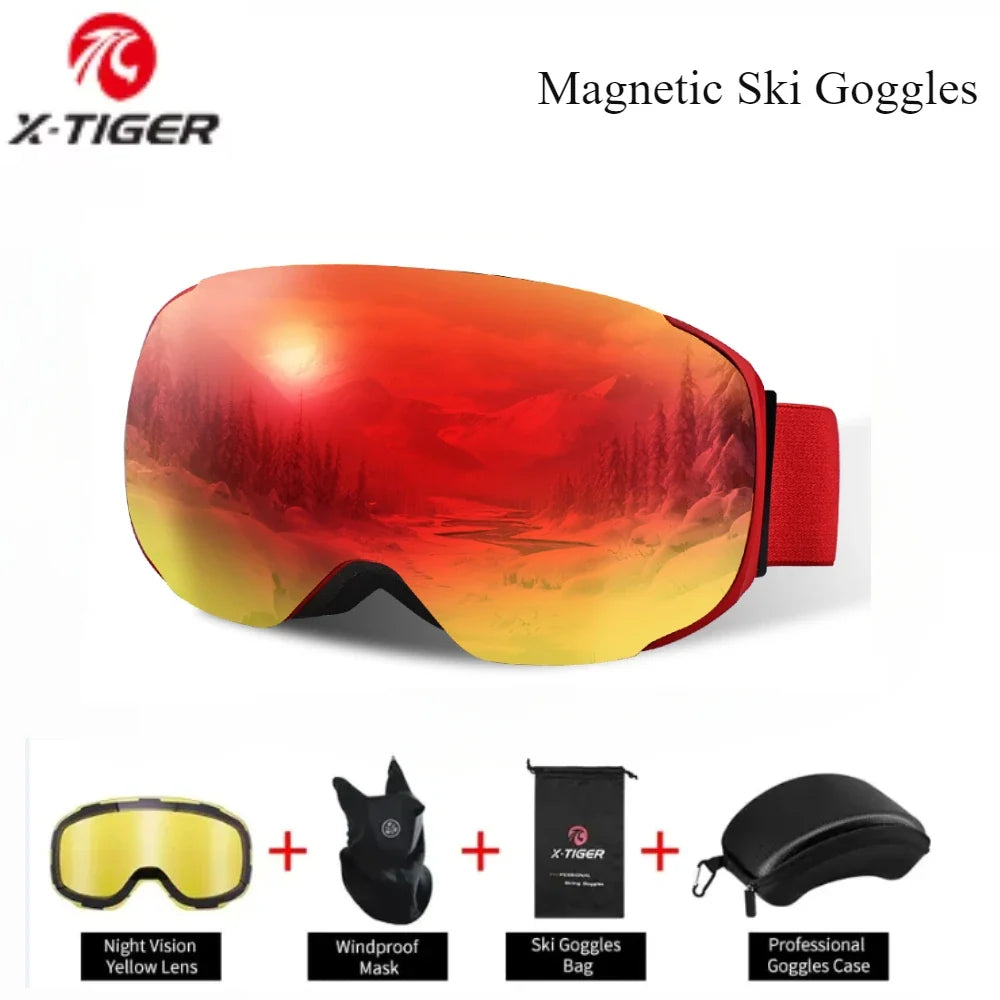 X-TIGER Magnetic Ski Goggles Anti-Fog Double Layer UV400