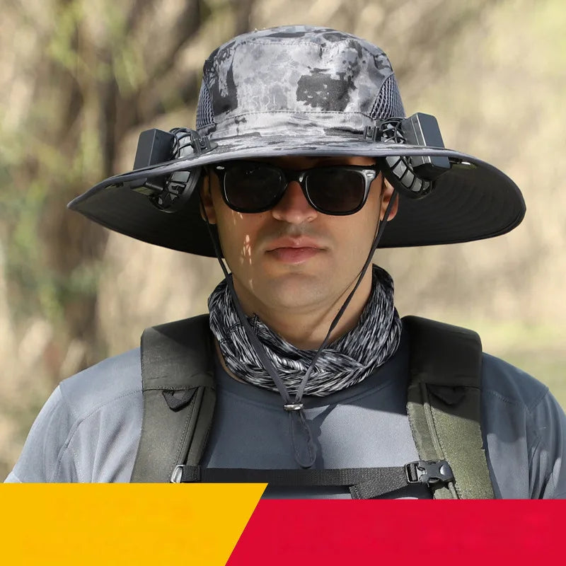 UV Protection Wide Brim Fan Hat – USB Rechargeable Cooling