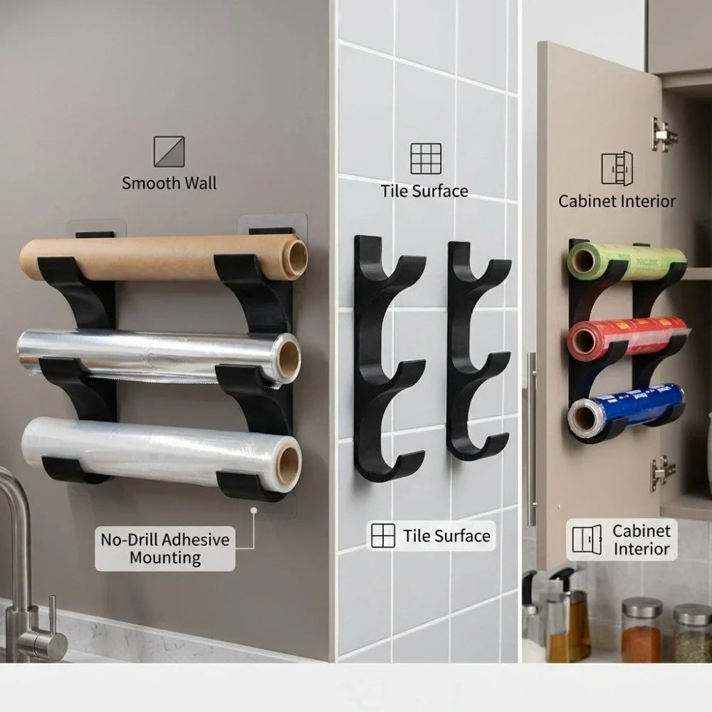 2-Piece Kitchen Wrap Organizer Rack – Foil & 3 Rolls