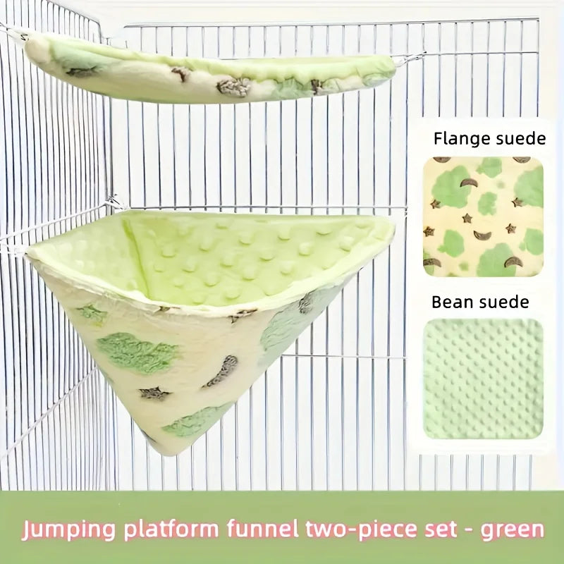 Small Pet Hammock & Funnel Bed Set – Fleece Cage Accessory