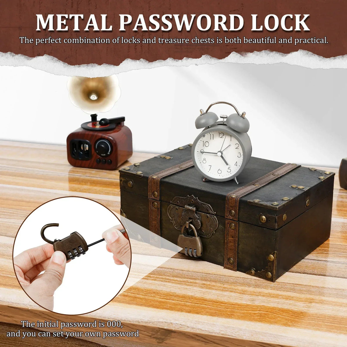 Vintage Wooden Jewelry Box with Combination Lock | Treasure Chest