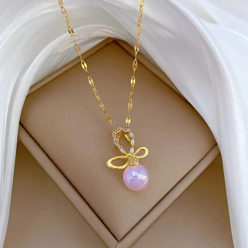 Mermaid Butterfly Knot Pendant Necklace – Gold Stainless Steel