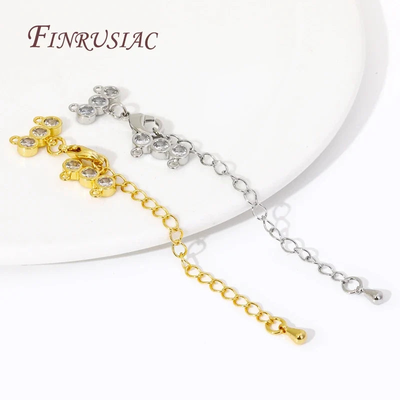 Gold Plated Brass Zircon Lobster Clasp & Extension Chain Set