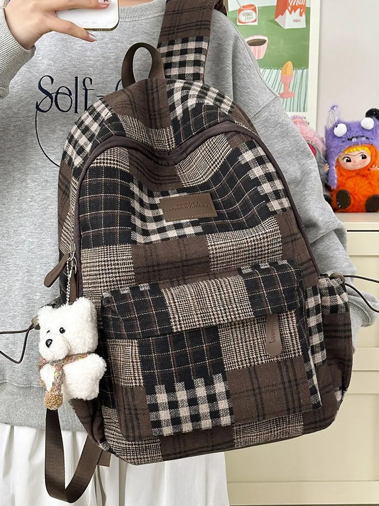 Nixie Plaid Backpack – Nylon Bag for College & Travel