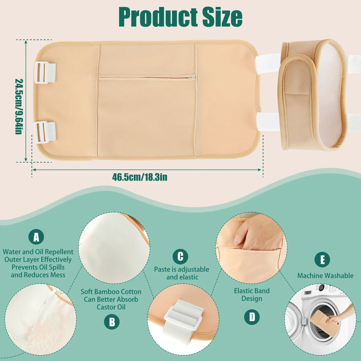Reusable Castor Oil Pack Wrap Kit – Adjustable Waist & Neck